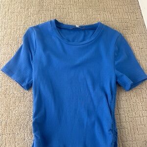 Blue Ribbed Women's Top With Ties